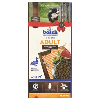 15kg Bosch Adult kacsa & rizs száraz kutyatáp - Kisállat kiegészítők webáruház - állateledelek