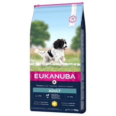 15kg Eukanuba Adult Medium Breed csirke száraz kutyatáp - Kisállat kiegészítők webáruház - állateledelek