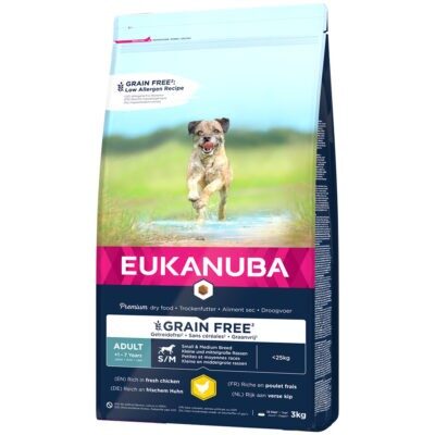 2x3kg Eukanuba Grain Free Adult Small / Medium Breed csirke száraz kutyatáp - Kisállat kiegészítők webáruház - állateledelek