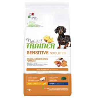 7kg Natural Trainer Sensitive No Gluten Adult Small lazac száraz kutyatáp - Kisállat kiegészítők webáruház - állateledelek