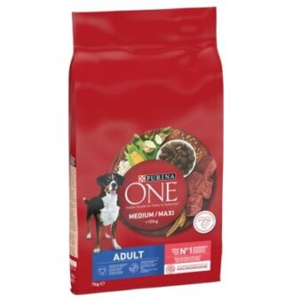 7kg PURINA ONE Medium/Maxi Adult marha & rizs száraz kutyatáp - Kisállat kiegészítők webáruház - állateledelek