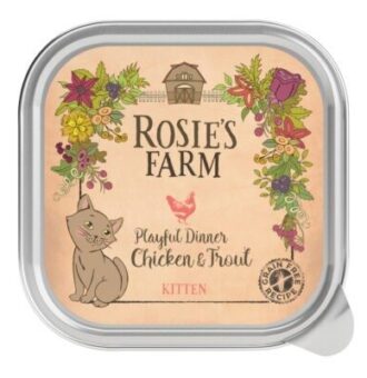 32x100g Rosie's Farm Kitten nedves kölyökmacskatáp- Kitten: csirke & pisztráng - Kisállat kiegészítők webáruház - állateledelek