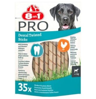 3x190g (105 darab) 8in1 Delights Pro Dental Twisted Sticks jutalomfalat kutyáknak - Kisállat kiegészítők webáruház - állateledelek