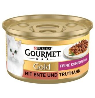 48x 85g Gourmet Gold Finom összetételű kacsa és pulyka nedves macskaeledel - Kisállat kiegészítők webáruház - állateledelek