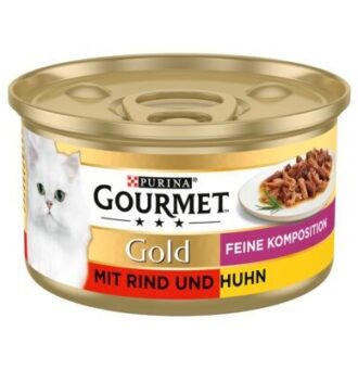 48x 85g Gourmet Gold Finom összetételű marhahús és csirke nedves macskaeledel - Kisállat kiegészítők webáruház - állateledelek