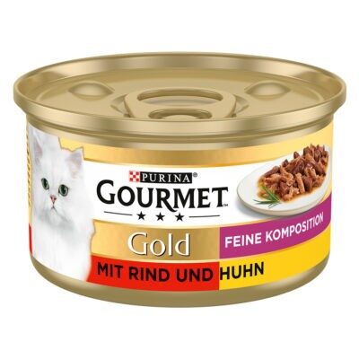 48x 85g Gourmet Gold Finom összetételű marhahús és csirke nedves macskaeledel - Kisállat kiegészítők webáruház - állateledelek
