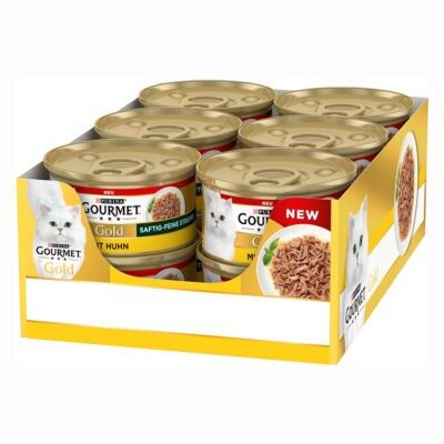 48x85g Gourmet Gold szaftos-finom csirkecsíkok nedves macskatáp - Kisállat kiegészítők webáruház - állateledelek