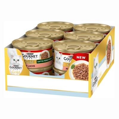 48x85g Gourmet Gold szaftos-finom lazaccsíkok nedves macskatáp - Kisállat kiegészítők webáruház - állateledelek