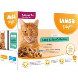 48x85g IAMS Delights Senior szárazföld & tenger mix szószban nedves macskatáp - Kisállat kiegészítők webáruház - állateledelek