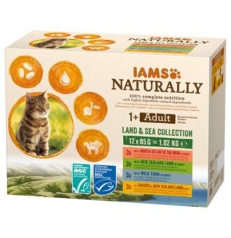 48x85g IAMS Naturally Adult Cat szárazföld & tenger mix nedves macskatáp - Kisállat kiegészítők webáruház - állateledelek