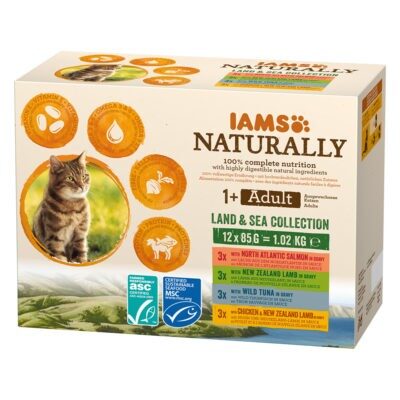 48x85g IAMS Naturally Adult Cat szárazföld & tenger mix nedves macskatáp - Kisállat kiegészítők webáruház - állateledelek