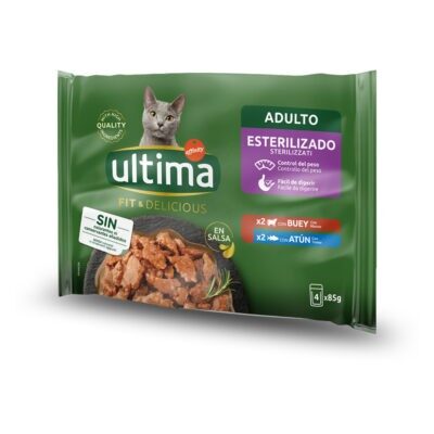 48x85g Ultima Cat Sterilized nedves macskatáp- Marha & tonhal - Kisállat kiegészítők webáruház - állateledelek
