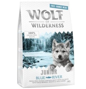 5x1kg  Wolf of Wilderness Junior "Blue River" - szabad tartású csirke & lazac száraz kutyatáp - Kisállat kiegészítők webáruház - állateledelek