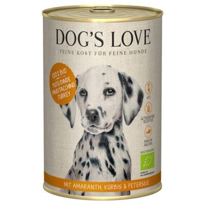 6x 400g Dog's Love bio pulyka nedves kutyaeledel - Kisállat kiegészítők webáruház - állateledelek