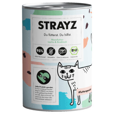 24x 400g STRAYZ BIO cat bio lazac és bio brokkoli nedves macskatáp - Kisállat kiegészítők webáruház - állateledelek