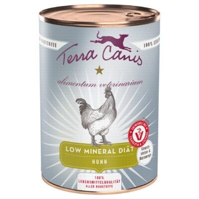 6x 400g Terra Canis Alimentum Veterinarium Veterinarium Low Mineral Diet Chicken nedves kutyatáp - Kisállat kiegészítők webáruház - állateledelek