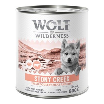 6x800g Wolf of Wilderness Junior “Expedition” nedves kutyatáp - Stony Creek - Szárnyas marhával - Kisállat kiegészítők webáruház - állateledelek