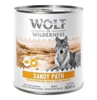 6x800g Wolf of Wilderness Senior nedves kutyatáp - Sandy Path - Szárnyas csirkével - Kisállat kiegészítők webáruház - állateledelek