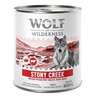 6x800g Wolf of Wilderness Senior nedves kutyatáp - Stony Creek - Szárnyas marhával - Kisállat kiegészítők webáruház - állateledelek