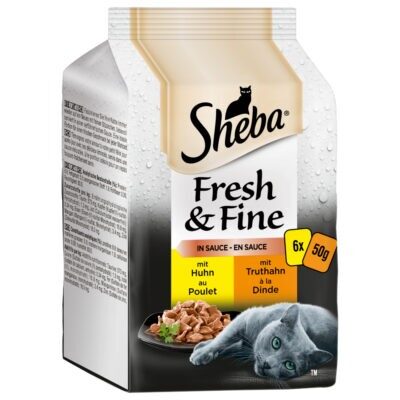 72x50g Sheba Fresh & Fine Csirke & pulyka szószban tasakos nedves macskatáp - Kisállat kiegészítők webáruház - állateledelek