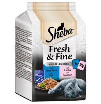 72x50g Sheba Fresh & Fine tonhal & lazac aszpikban nedves macskatáp - Kisállat kiegészítők webáruház - állateledelek
