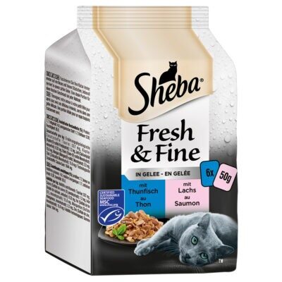 72x50g Sheba Fresh & Fine tonhal & lazac aszpikban nedves macskatáp - Kisállat kiegészítők webáruház - állateledelek