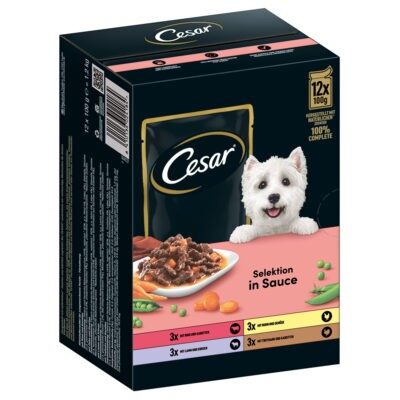 48x100g Cesar hús- és zöldségválogatás szószban nedves kutyatáp - Kisállat kiegészítők webáruház - állateledelek
