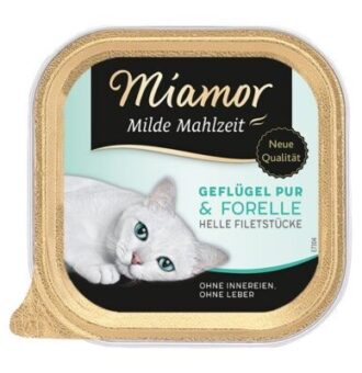 Miamor Milde Mahlzeit gazdaságos csomag 24 x 100 g - Szárnyas pur & pisztráng - Kisállat kiegészítők webáruház - állateledelek