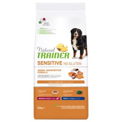12kg Natural Trainer Sensitive No Gluten Adult lazac száraz kutyatáp - Kisállat kiegészítők webáruház - állateledelek
