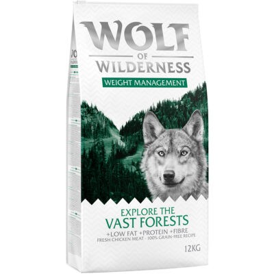 2x12kg Wolf of Wilderness "Explore" The Vast Forests - Weight Management száraz kutyatáp gazdaságos csomagban - Kisállat kiegészítők webáruház - állateledelek