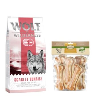 12kg Wolf of Wilderness "Scarlet Sunrise" - lazac & tonhal száraz kutyatáp+750g 15cm-es Lukullus csirke rágócsont kutyáknak ingyen - Kisállat kiegészítők webáruház - állateledelek