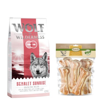 12kg Wolf of Wilderness "Scarlet Sunrise" - lazac & tonhal száraz kutyatáp+750g 15cm-es Lukullus csirke rágócsont kutyáknak ingyen - Kisállat kiegészítők webáruház - állateledelek