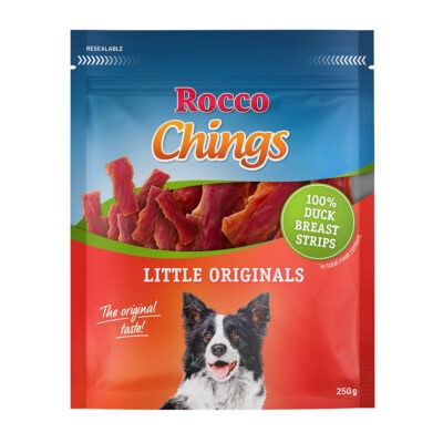 12x250g Rocco Chings rágócsíkok rövid kacsamellcsíkok kutyasnack - Kisállat kiegészítők webáruház - állateledelek