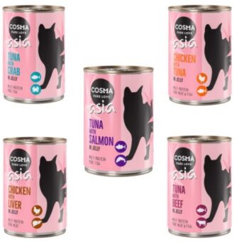 12x400g Cosma Thai aszpikos nedves macskatáp vegyesen - Kisállat kiegészítők webáruház - állateledelek