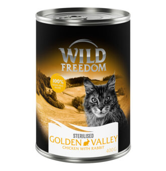 12x400g Wild Freedom Adult Sterilised Golden Valley Sterilised - nyúl & csirke gabonamentes nedves macskatáp - Kisállat kiegészítők webáruház - állateledelek