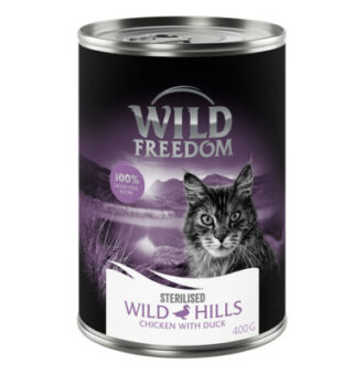 12x400g Wild Freedom Adult Sterilised Wild Hills Sterilised - kacsa & csirke gabonamentes nedves macskatáp - Kisállat kiegészítők webáruház - állateledelek