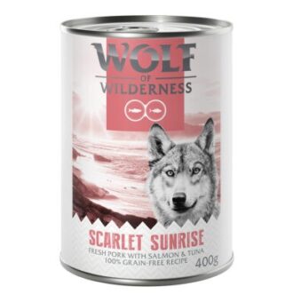 12x400g Wolf of Wilderness "RED Meat" gazdaságos csomag nedves kutyatáp Scarlet Sunrise - Kisállat kiegészítők webáruház - állateledelek