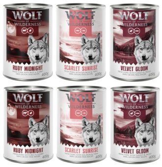 12x400g Wolf of Wilderness "RED Meat" gazdaságos csomag nedves kutyatáp  Vegyes csomag - Kisállat kiegészítők webáruház - állateledelek
