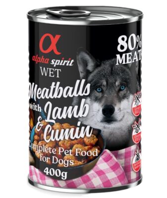 12x400g alpha spirit Dog Meatballs Bárány & rómaikömény nedves kutyatáp - Kisállat kiegészítők webáruház - állateledelek