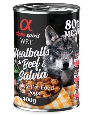 12x400g alpha spirit Dog Meatballs Marha & zsálya nedves kutyatáp - Kisállat kiegészítők webáruház - állateledelek