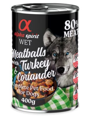 12x400g alpha spirit Dog Meatballs Pulyka & koriander nedves kutyatáp - Kisállat kiegészítők webáruház - állateledelek