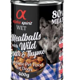12x400g alpha spirit Dog Meatballs Vaddisznó & kakukkfű nedves kutyatáp - Kisállat kiegészítők webáruház - állateledelek