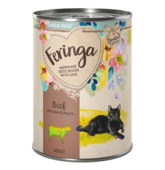 12x410g Feringa Single Meat - Tavaszi menü: marha & körte nedves macskatáp - Kisállat kiegészítők webáruház - állateledelek