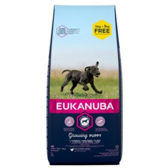 18kg  Eukanuba Puppy Large Breed csirke száraz kutyatáp bónuszcsomagban 15 + 3 kg ingyen! - Kisállat kiegészítők webáruház - állateledelek
