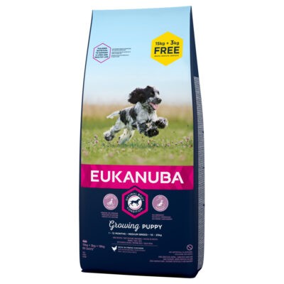 18kg  Eukanuba Puppy Medium Breed csirke száraz kutyatáp bónuszcsomagban 15 + 3 kg ingyen! - Kisállat kiegészítők webáruház - állateledelek