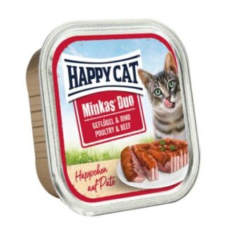 24x100g Happy Cat Minkas Duo Szárnyas & marha pástétom & falatkák tálcás nedves macskatáp - Kisállat kiegészítők webáruház - állateledelek