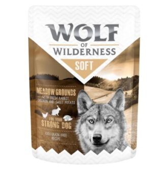 24x300g Wolf of Wilderness "Soft & Strong" nedves kutyatáp- Meadow Grounds - csirke & nyúl - Kisállat kiegészítők webáruház - állateledelek