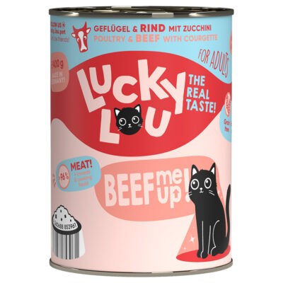 6x400g Lucky Lou Adult Szárnyas & marha nedves macskatáp - Kisállat kiegészítők webáruház - állateledelek