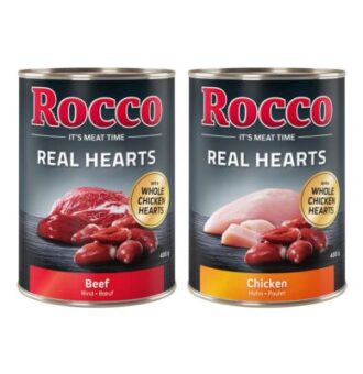 24x400g Rocco Real Hearts nedves kutyatáp  Mix: 12x marha+12x csirke - Kisállat kiegészítők webáruház - állateledelek