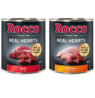 24x800g Rocco Real Hearts nedves kutyatáp mix: 12x marha + 12x csirke - Kisállat kiegészítők webáruház - állateledelek